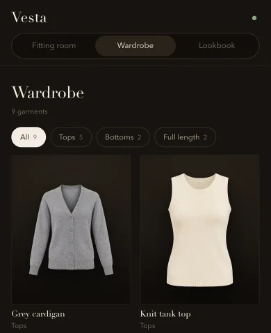 vesta in the browser: the wardrobe with generic garments, such as a cardigan and a tank top.