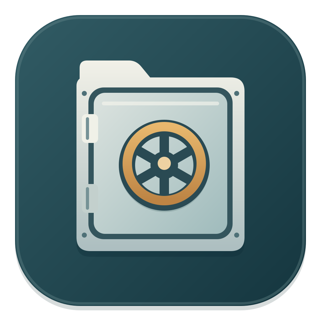 paratia icon: a light folder with a steel watertight door and a copper wheel, on a petrol green rounded square